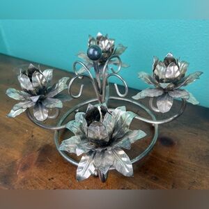 Vintage metal lotus candelabra taper candle ring holder boho decor centerpiece